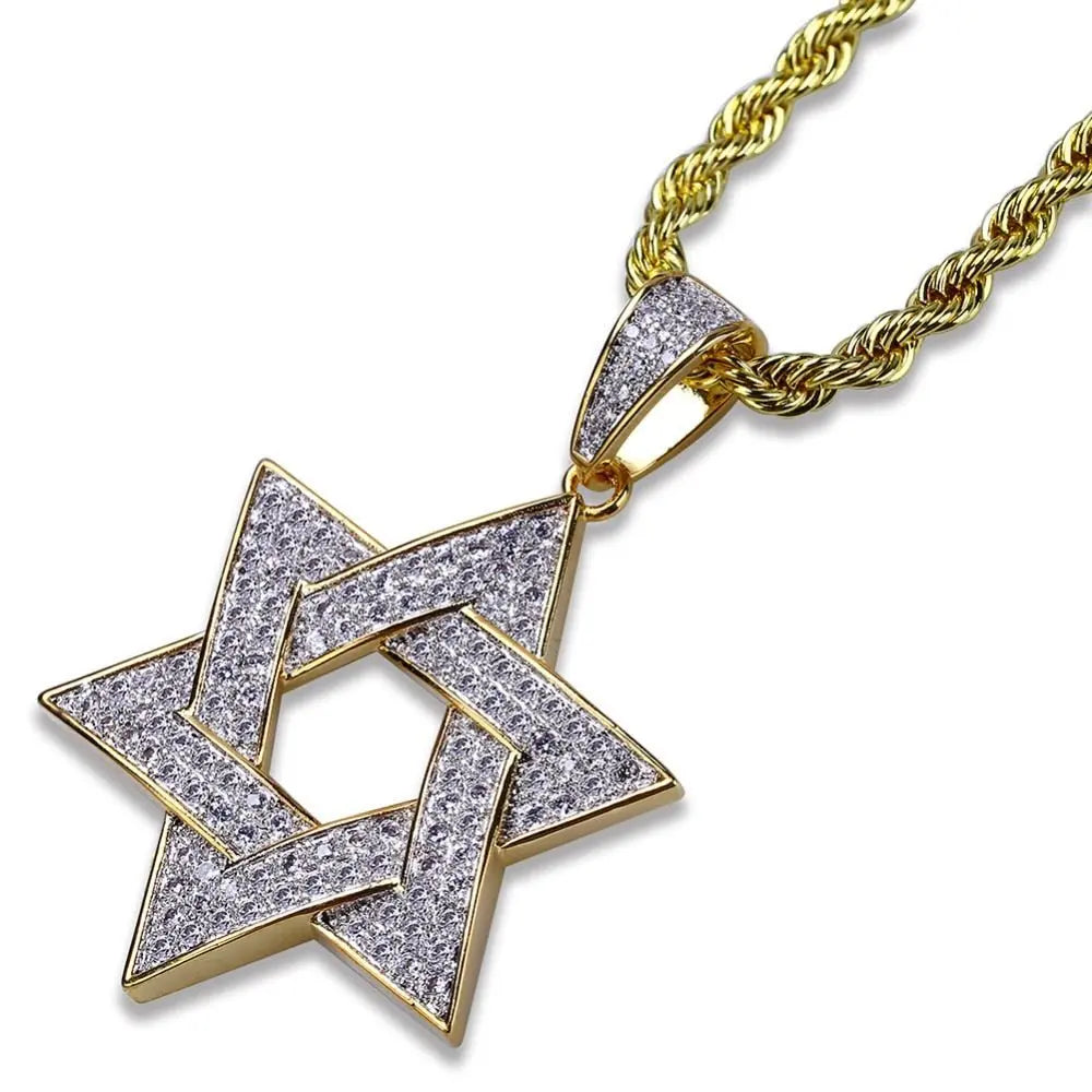 Hip Hop Zirconia Stone Star Of David Pendant Necklaces - Blade & Thread
