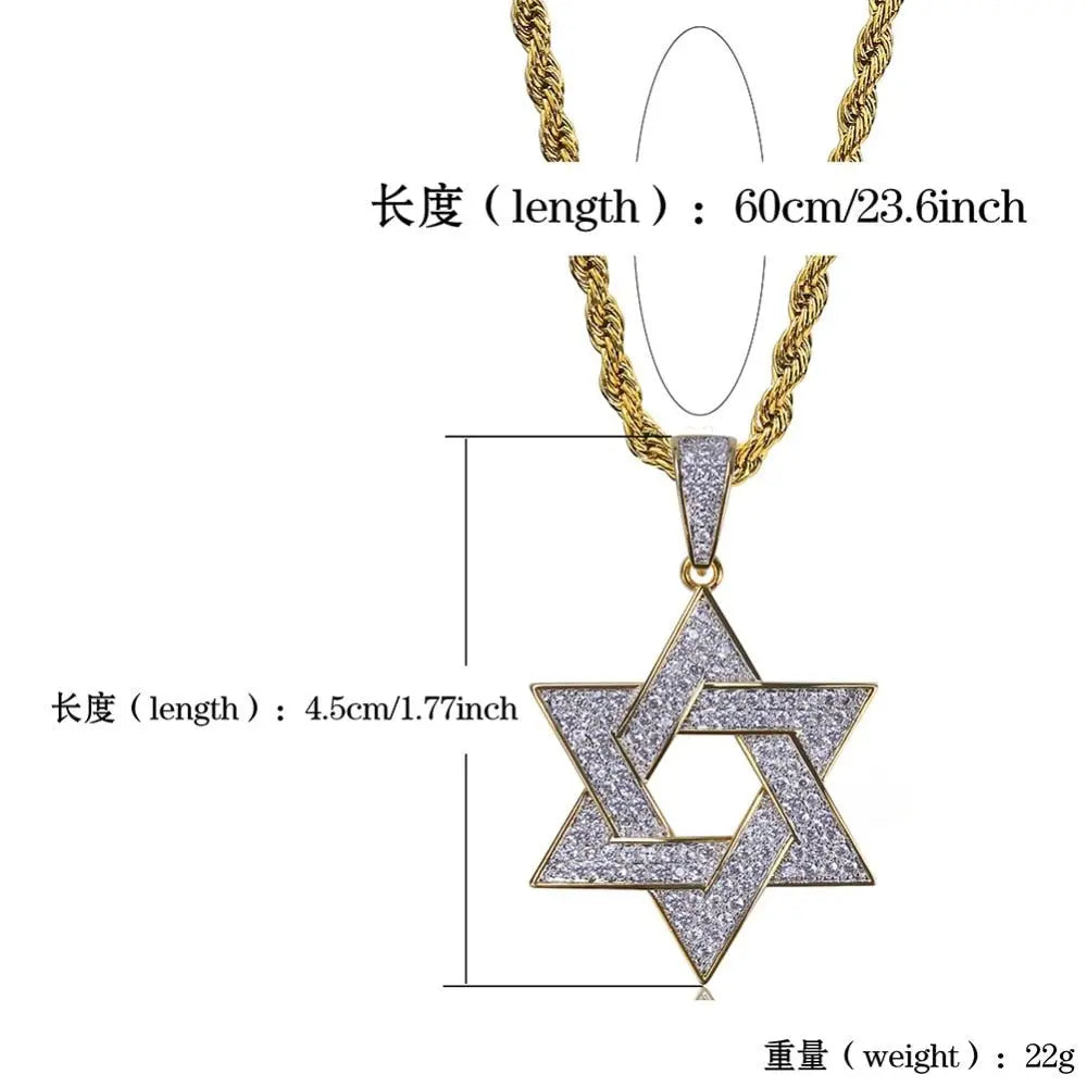 Hip Hop Zirconia Stone Star Of David Pendant Necklaces - Blade & Thread
