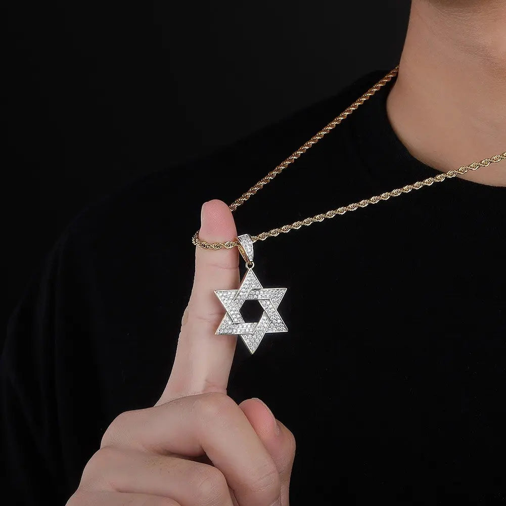 Hip Hop Zirconia Stone Star Of David Pendant Necklaces nowadaysfashion