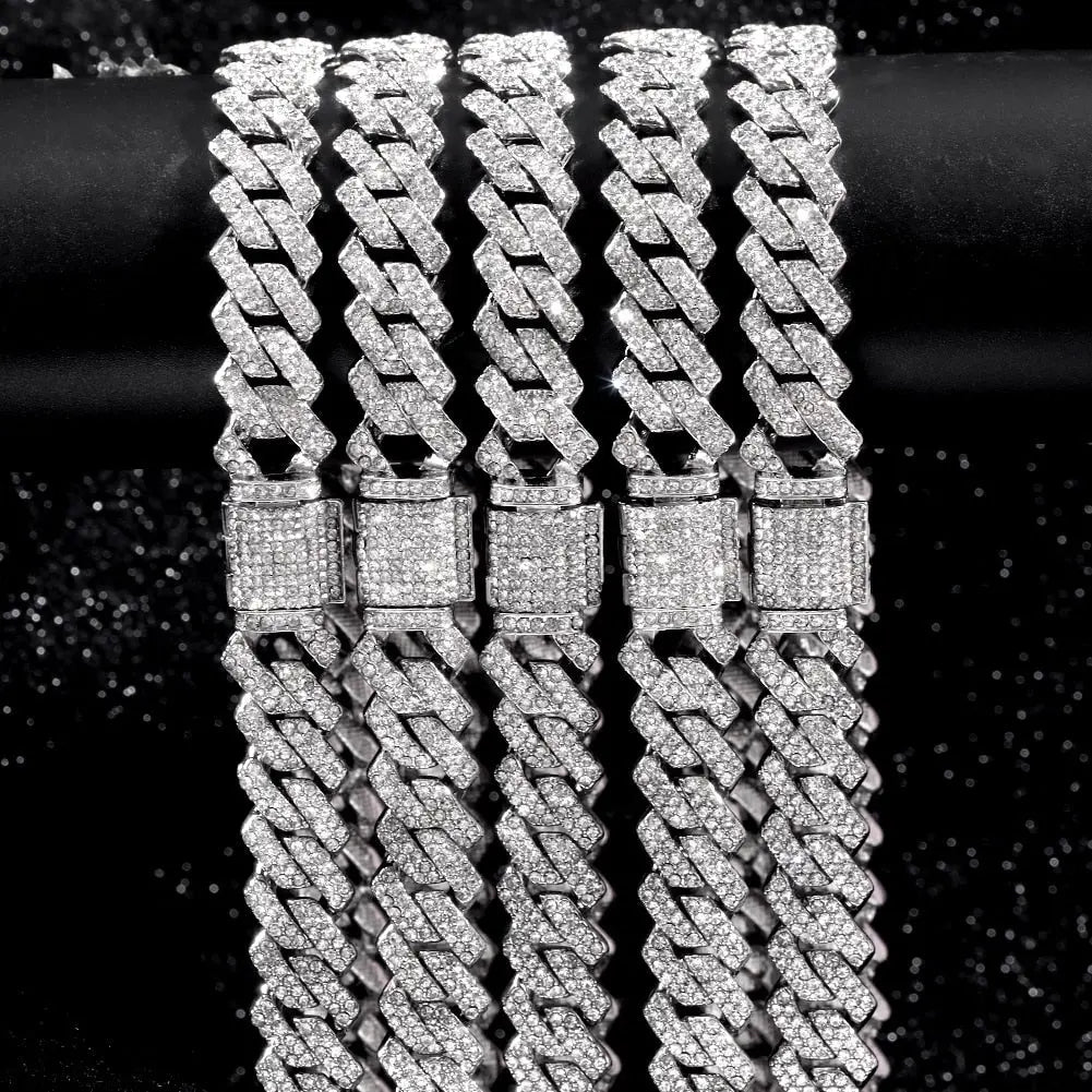HipHop Prong Cuban Link Chain Necklace Bling Cuban Necklace Jewelry nowadaysfashion