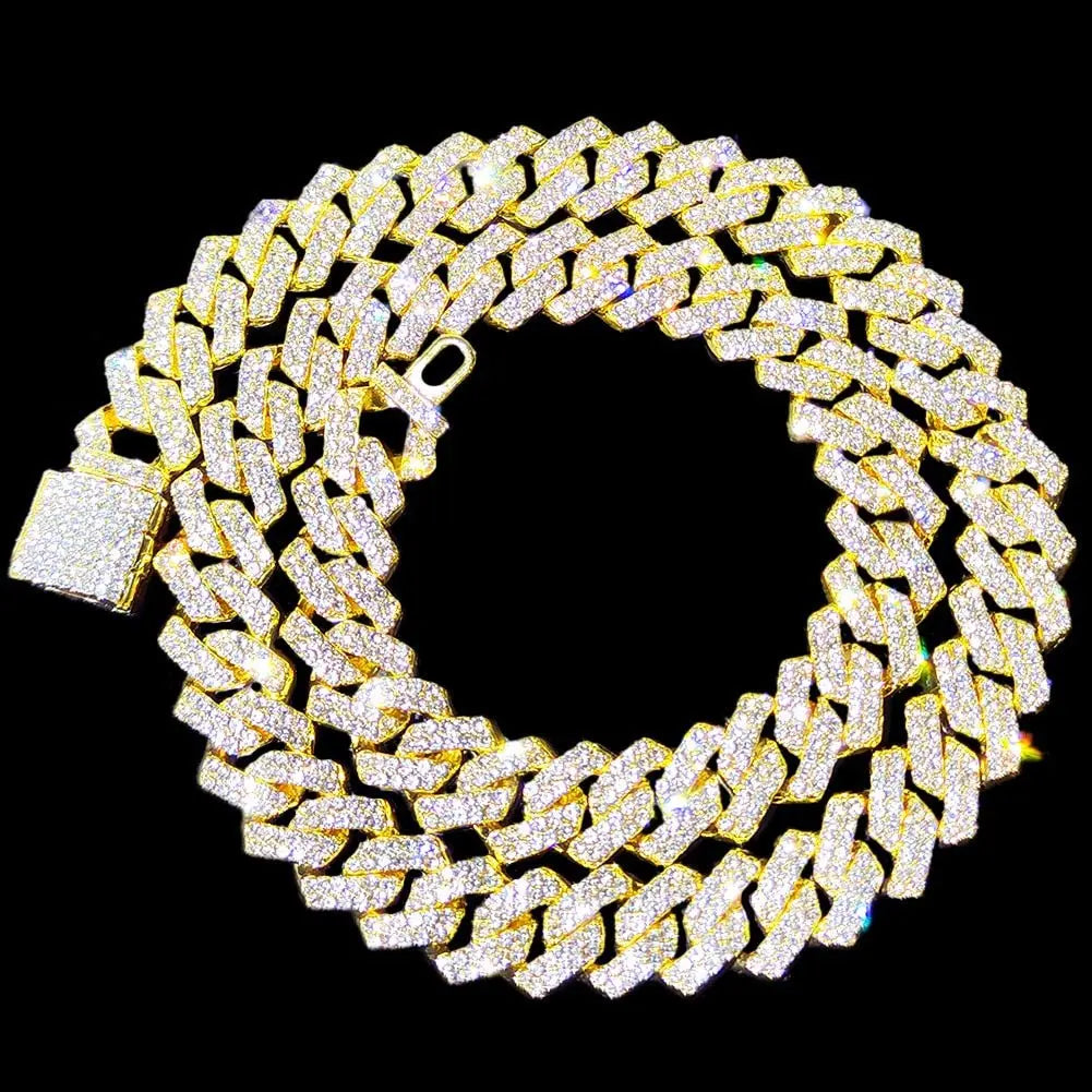 HipHop Prong Cuban Link Chain Necklace Bling Cuban Necklace Jewelry nowadaysfashion
