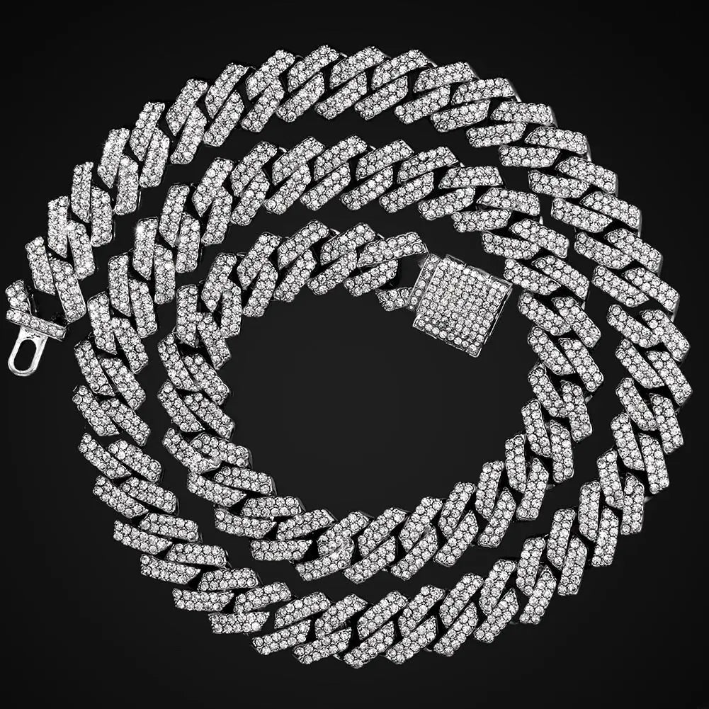 HipHop Prong Cuban Link Chain Necklace Bling Cuban Necklace Jewelry nowadaysfashion