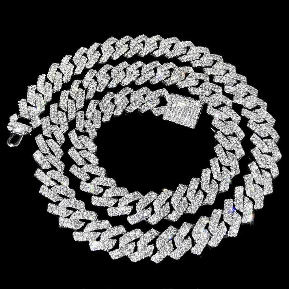 HipHop Prong Cuban Link Chain Necklace Bling Cuban Necklace Jewelry nowadaysfashion