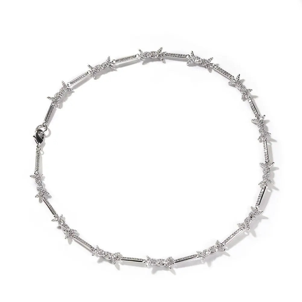 Hiphop zircon-encrusted barbed wire necklace - Blade & Thread