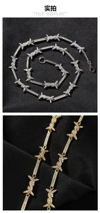 Hiphop zircon-encrusted barbed wire necklace nowadaysfashion
