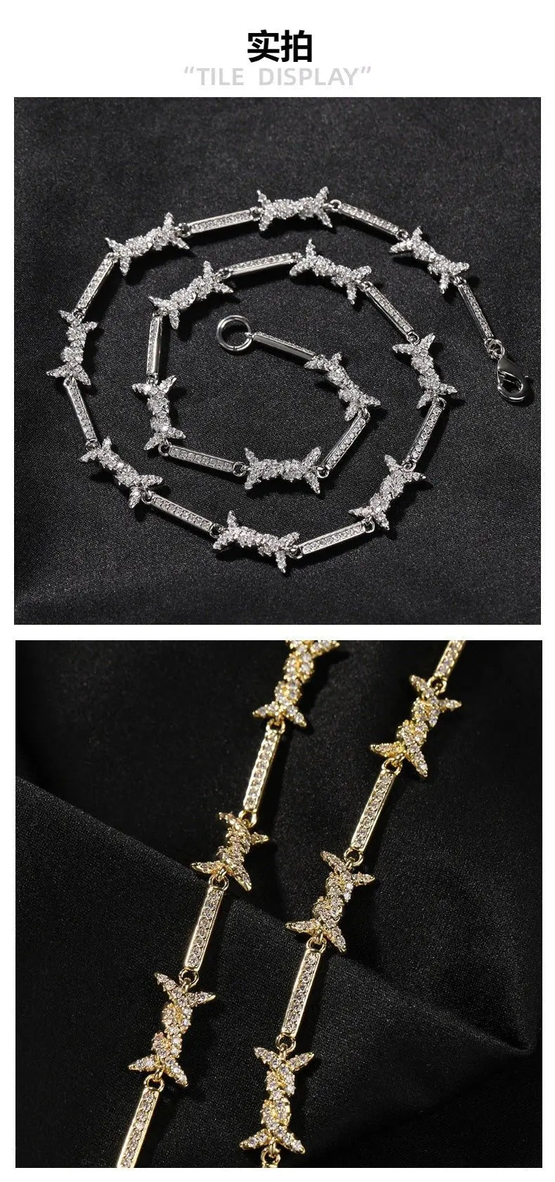 Hiphop zircon-encrusted barbed wire necklace - Blade & Thread