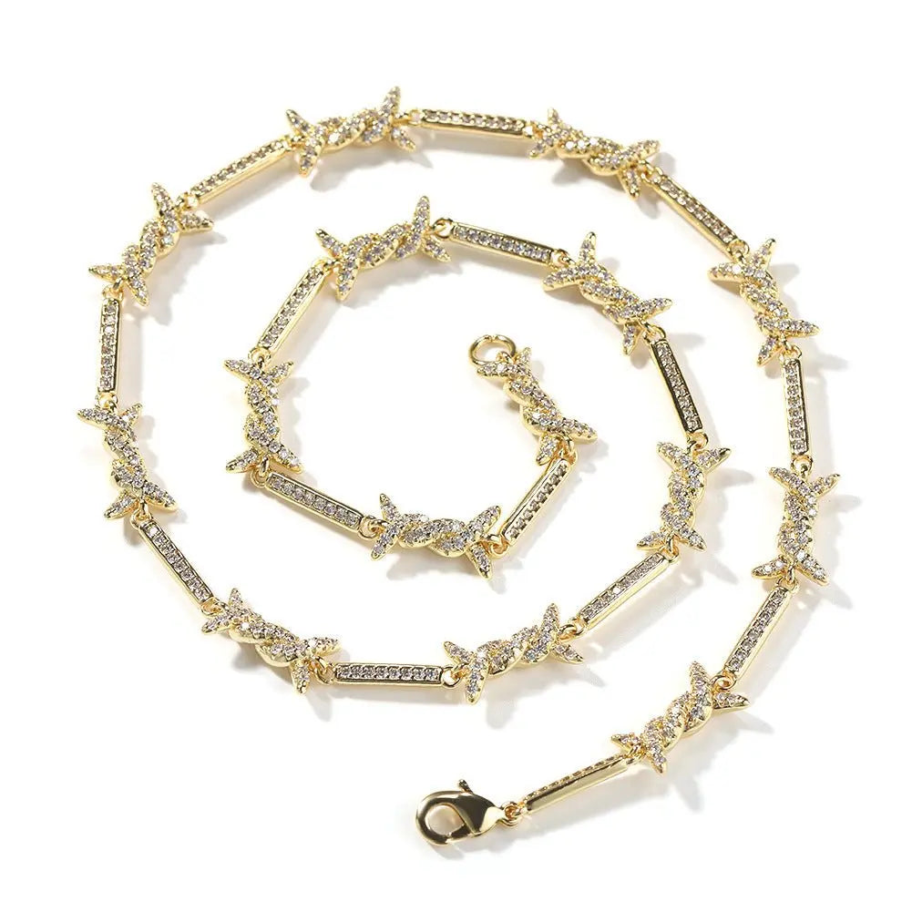 Hiphop zircon-encrusted barbed wire necklace nowadaysfashion