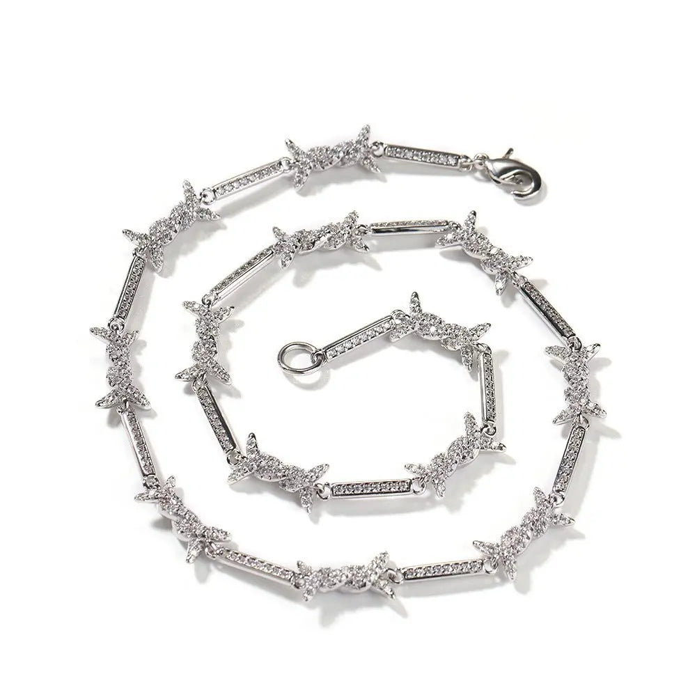 Hiphop zircon-encrusted barbed wire necklace - Blade & Thread
