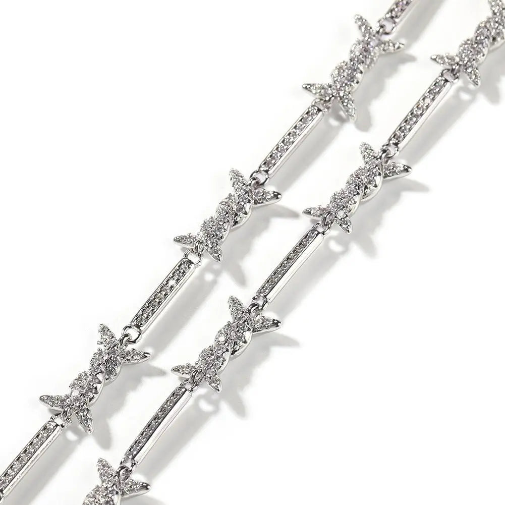 Hiphop zircon-encrusted barbed wire necklace - Blade & Thread