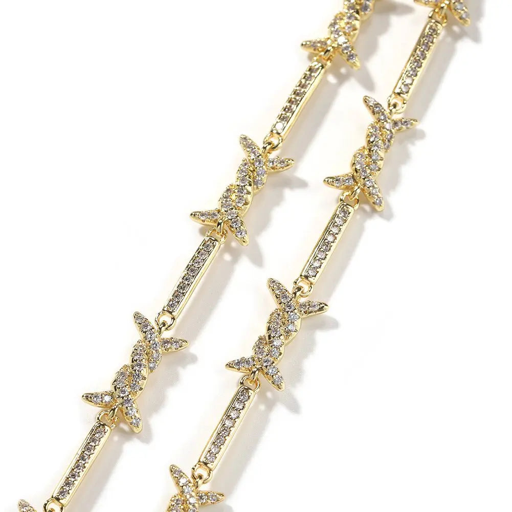 Hiphop zircon-encrusted barbed wire necklace nowadaysfashion