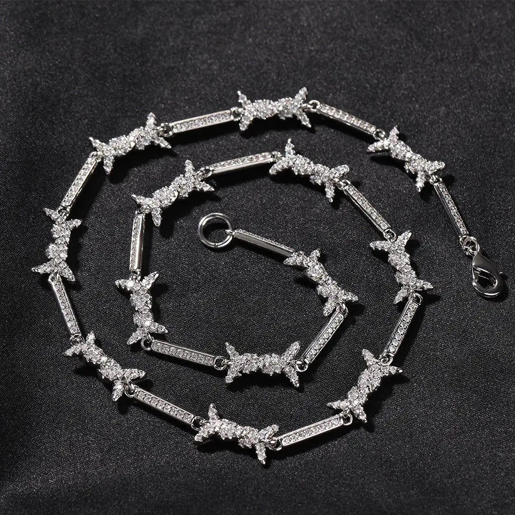 Hiphop zircon-encrusted barbed wire necklace - Blade & Thread