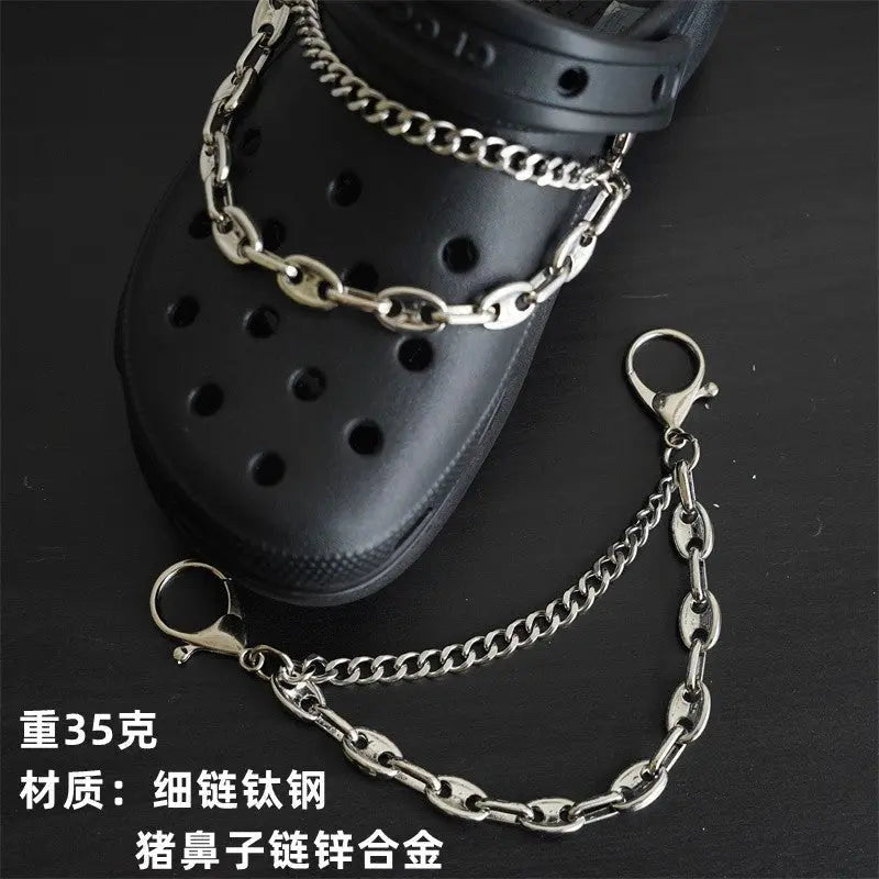 Hole shoe chain cool punk dark multi-layer shoe buckle rivet pearl shoe chain - Blade & Thread
