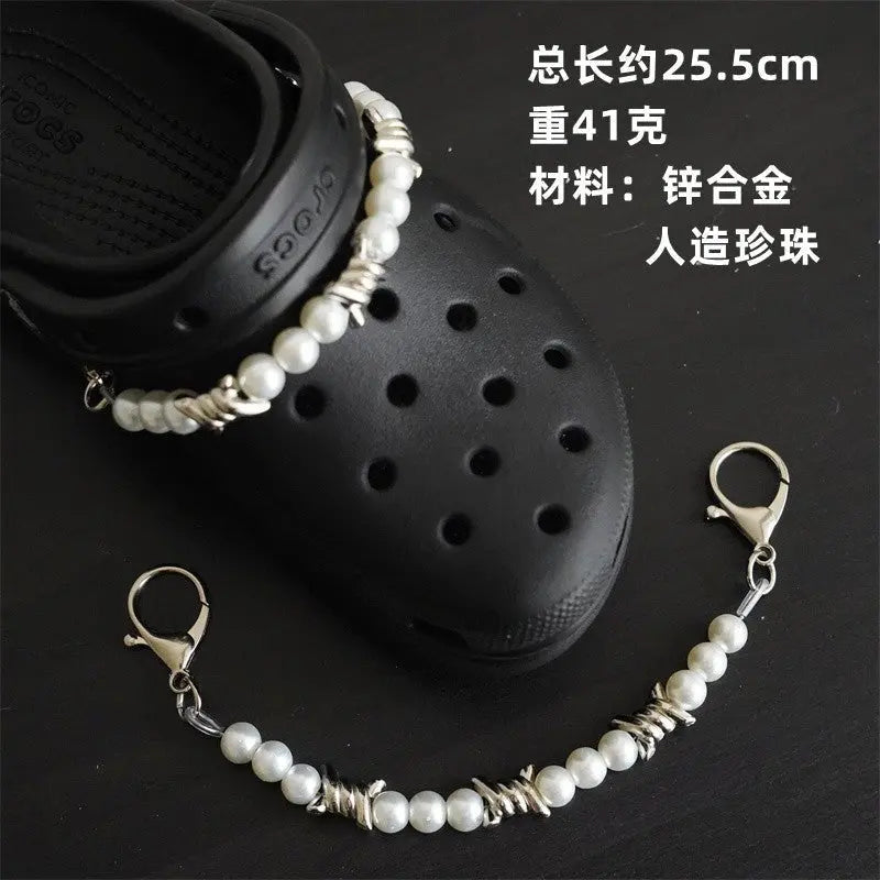 Hole shoe chain cool punk dark multi-layer shoe buckle rivet pearl shoe chain - Blade & Thread