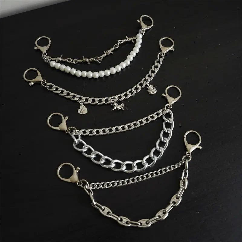 Hole shoe chain cool punk dark multi-layer shoe buckle rivet pearl shoe chain - Blade & Thread