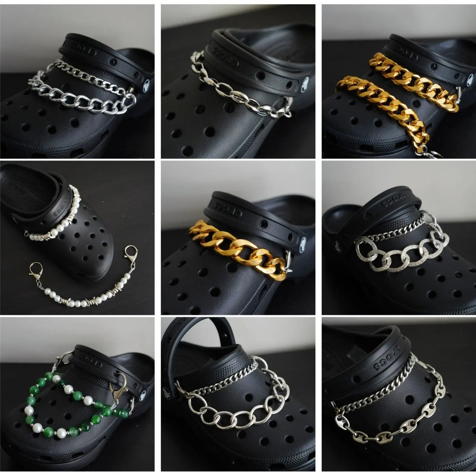 Hole shoe chain cool punk dark multi-layer shoe buckle rivet pearl shoe chain - Blade & Thread