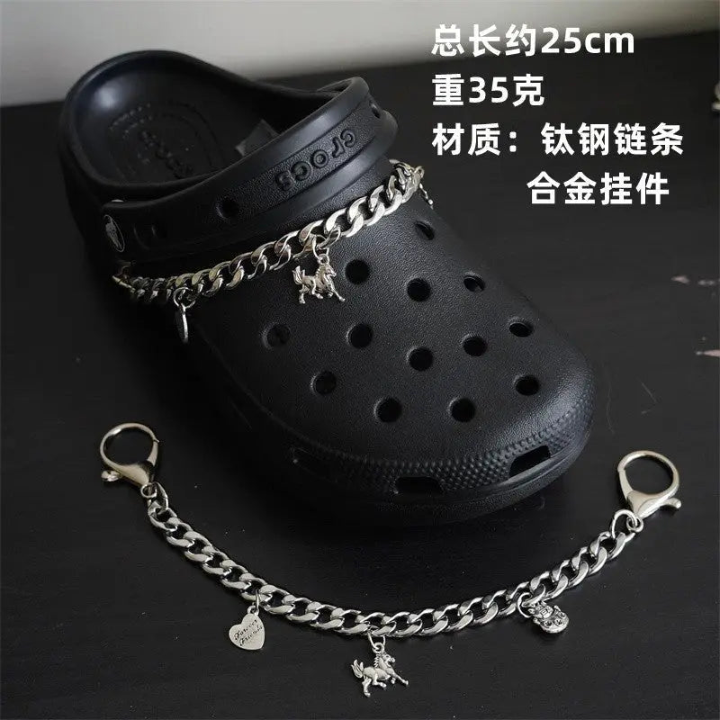Hole shoe chain cool punk dark multi-layer shoe buckle rivet pearl shoe chain - Blade & Thread