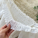 Holiday Puff Sleeve Slash Neck Off Shoulder Smocked White Chiffon Dresses nowadaysfashion
