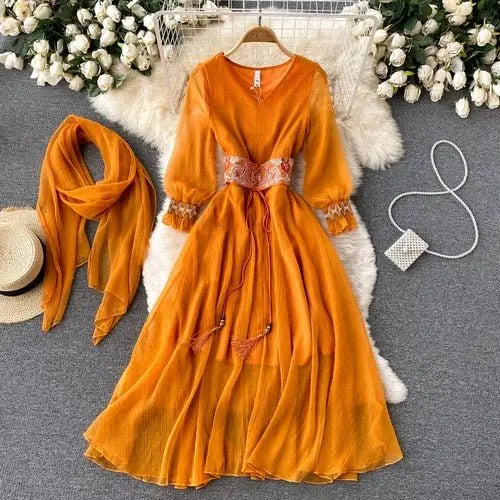 Holiday Style Dress Women Casual V-neck Embroidery Girdle Dress - Blade & Thread
