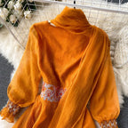 Holiday Style Dress Women Casual V-neck Embroidery Girdle Dress nowadaysfashion