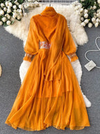 Holiday Style Dress Women Casual V-neck Embroidery Girdle Dress nowadaysfashion