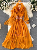 Holiday Style Dress Women Casual V-neck Embroidery Girdle Dress nowadaysfashion