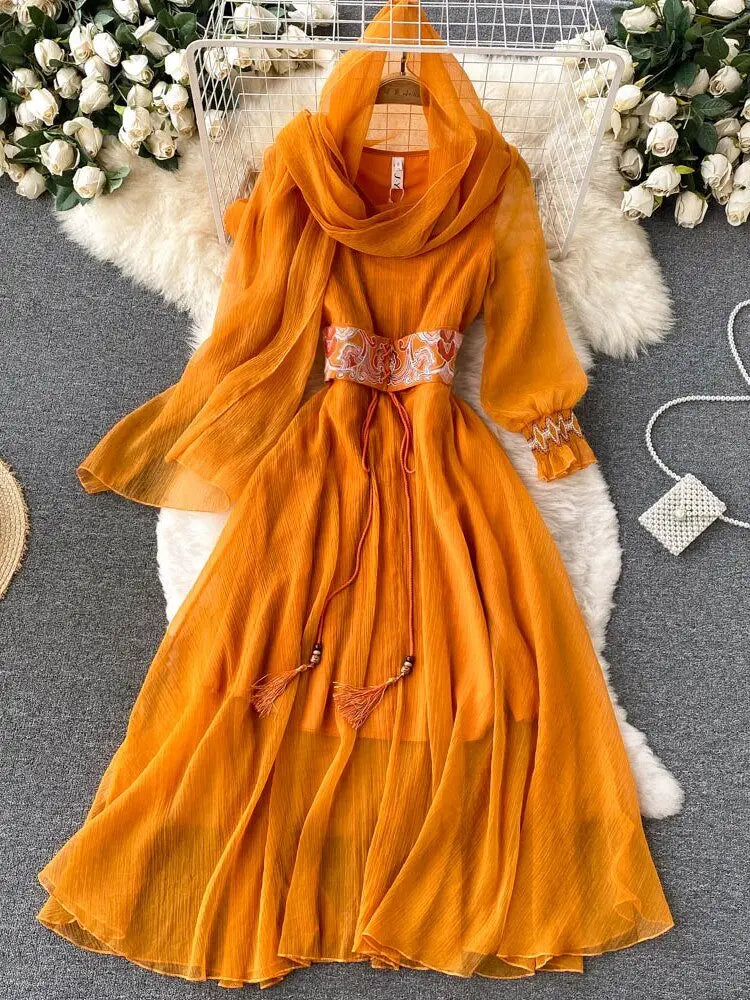 Holiday Style Dress Women Casual V-neck Embroidery Girdle Dress nowadaysfashion