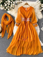 Holiday Style Dress Women Casual V-neck Embroidery Girdle Dress nowadaysfashion