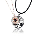 Hollow Design Sun Moon Magnet Puzzle matching necklaces 100 Language I Love You Couple Necklaces nowadaysfashion