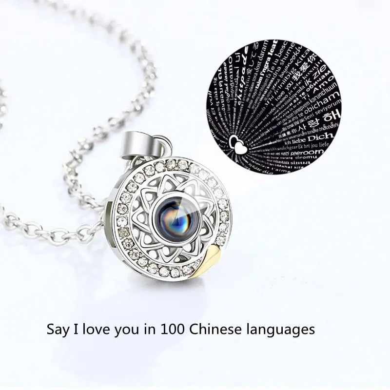 Hollow Design Sun Moon Magnet Puzzle matching necklaces 100 Language I Love You Couple Necklaces nowadaysfashion