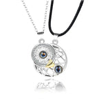 Hollow Design Sun Moon Magnet Puzzle matching necklaces 100 Language I Love You Couple Necklaces nowadaysfashion