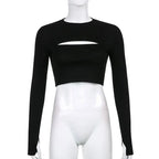 Hollow Knit Top Sweater Women Party Navel Slim Ribbed Summer Lady Shirts nowadaysfashion