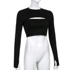 Hollow Knit Top Sweater Women Party Navel Slim Ribbed Summer Lady Shirts nowadaysfashion