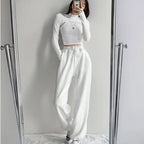 Hollow Knitted Crop Tops Women New Fitness Fake Two-piece T-shirt Female Long Sleeve Tops nowadaysfashion