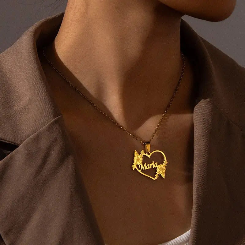 Hollow Love Customized Name Necklace Laser Marked Clavicle Chain - Blade & Thread