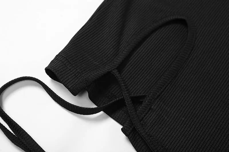 Hollow Out Long Sleeve Bandage Wrap Dress Women Off Shoulder Bodycon Mini Nightclub Dresses - Blade & Thread