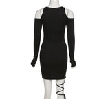 Hollow Out Long Sleeve Bandage Wrap Dress Women Off Shoulder Bodycon Mini Nightclub Dresses nowadaysfashion