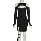 Hollow Out Long Sleeve Bandage Wrap Dress Women Off Shoulder Bodycon Mini Nightclub Dresses nowadaysfashion