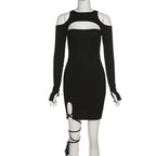 Hollow Out Long Sleeve Bandage Wrap Dress Women Off Shoulder Bodycon Mini Nightclub Dresses nowadaysfashion