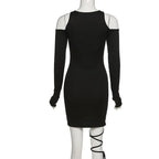 Hollow Out Long Sleeve Bandage Wrap Dress Women Off Shoulder Bodycon Mini Nightclub Dresses nowadaysfashion
