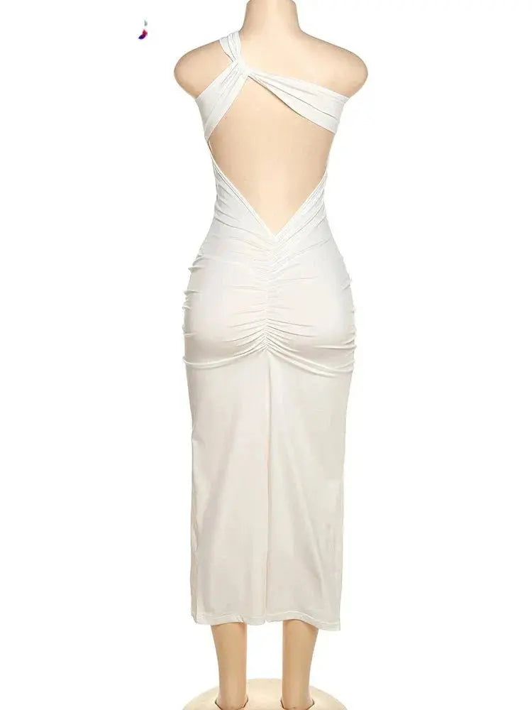 Hollow Sexy Cross Ruched Chic Design Sleeveless Skinny Stylish Bodycon Dress - Blade & Thread