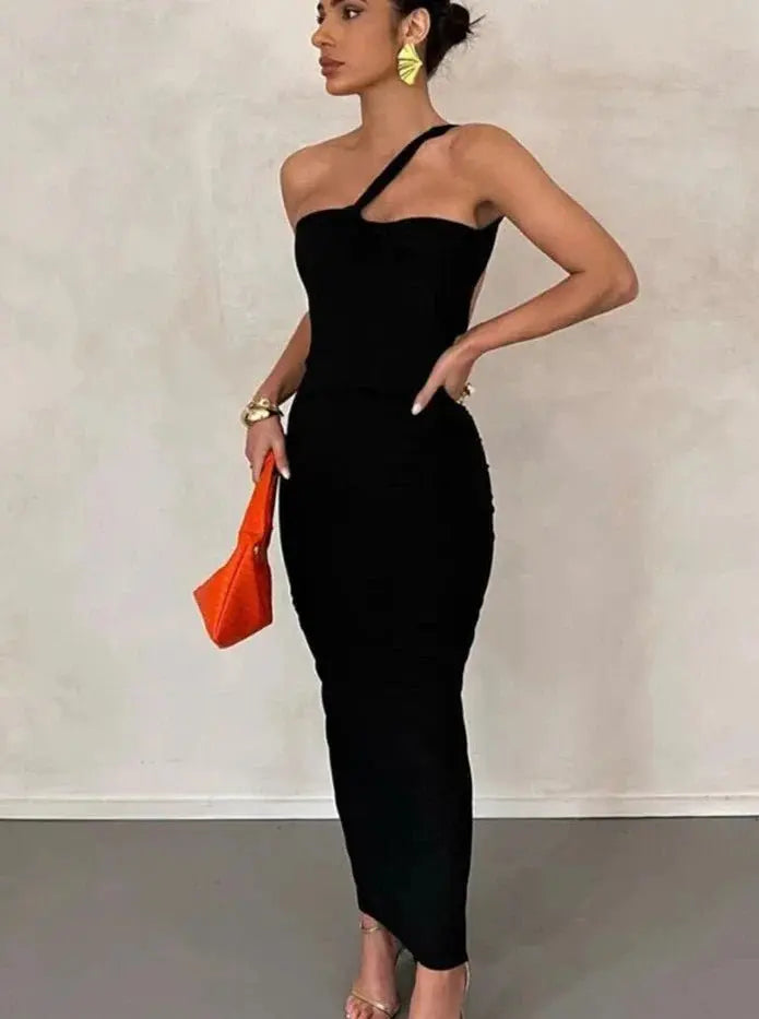 Hollow Sexy Cross Ruched Chic Design Sleeveless Skinny Stylish Bodycon Dress - Blade & Thread
