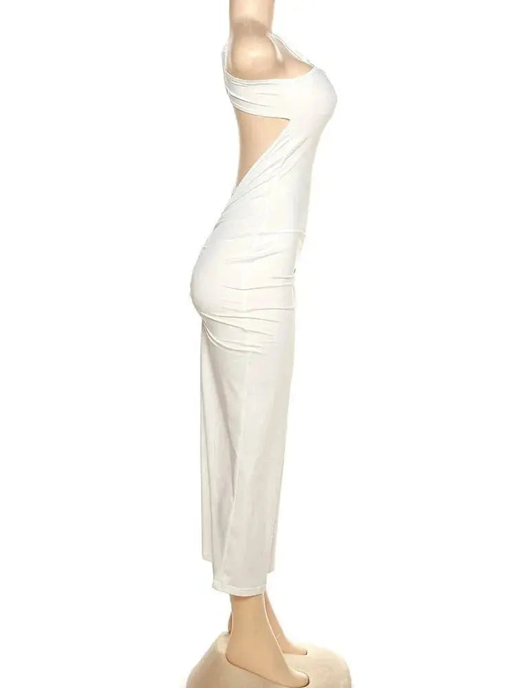Hollow Sexy Cross Ruched Chic Design Sleeveless Skinny Stylish Bodycon Dress - Blade & Thread