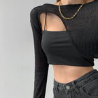 Hollow Smock T Shirt Women Summer Thin Irregular Long Sleeve Knitted nowadaysfashion