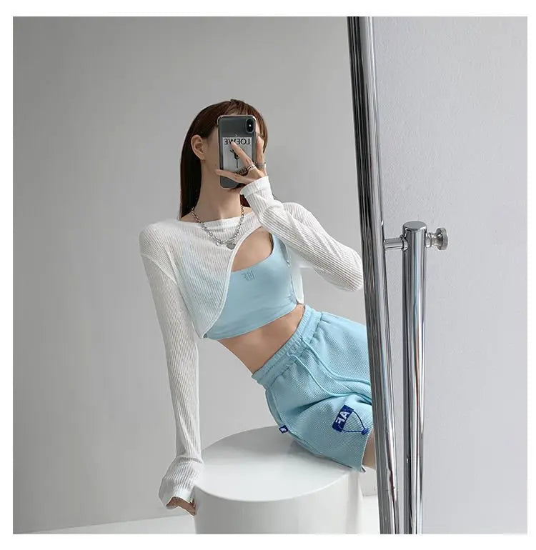 Hollow Smock T Shirt Women Summer Thin Irregular Long Sleeve Knitted nowadaysfashion
