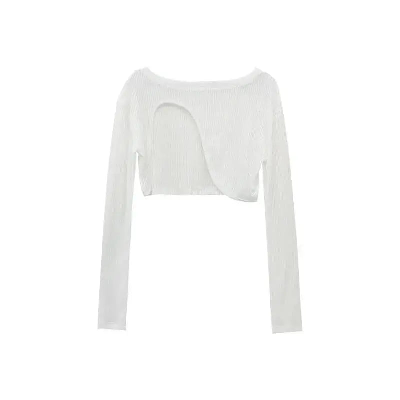 Hollow Smock T Shirt Women Summer Thin Irregular Long Sleeve Knitted - Blade & Thread