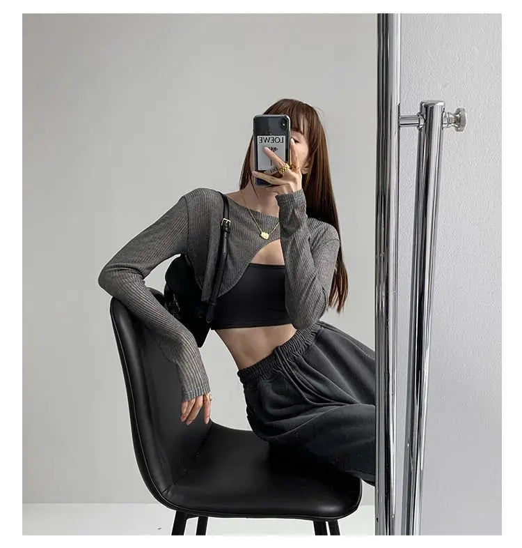 Hollow Smock T Shirt Women Summer Thin Irregular Long Sleeve Knitted - Blade & Thread