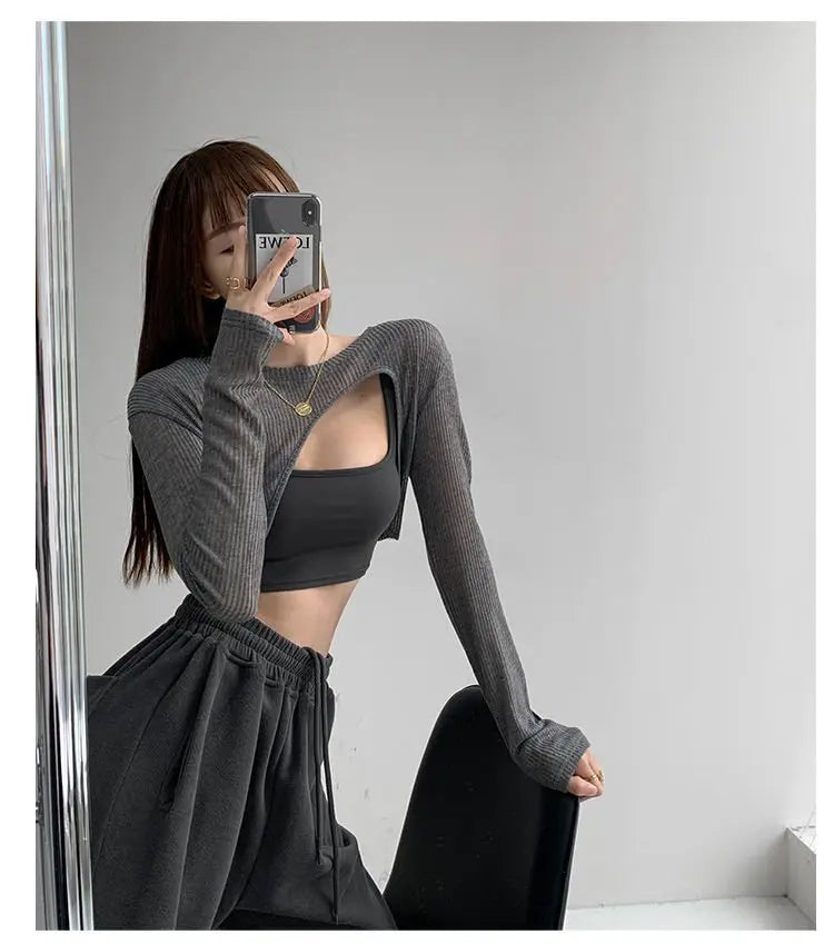 Hollow Smock T Shirt Women Summer Thin Irregular Long Sleeve Knitted - Blade & Thread