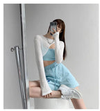 Hollow Smock T Shirt Women Summer Thin Irregular Long Sleeve Knitted nowadaysfashion