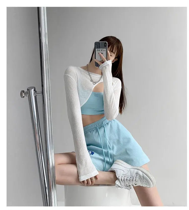 Hollow Smock T Shirt Women Summer Thin Irregular Long Sleeve Knitted nowadaysfashion