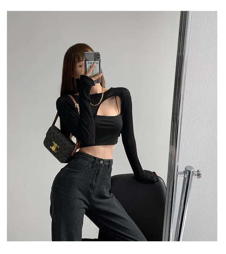 Hollow Smock T Shirt Women Summer Thin Irregular Long Sleeve Knitted - Blade & Thread
